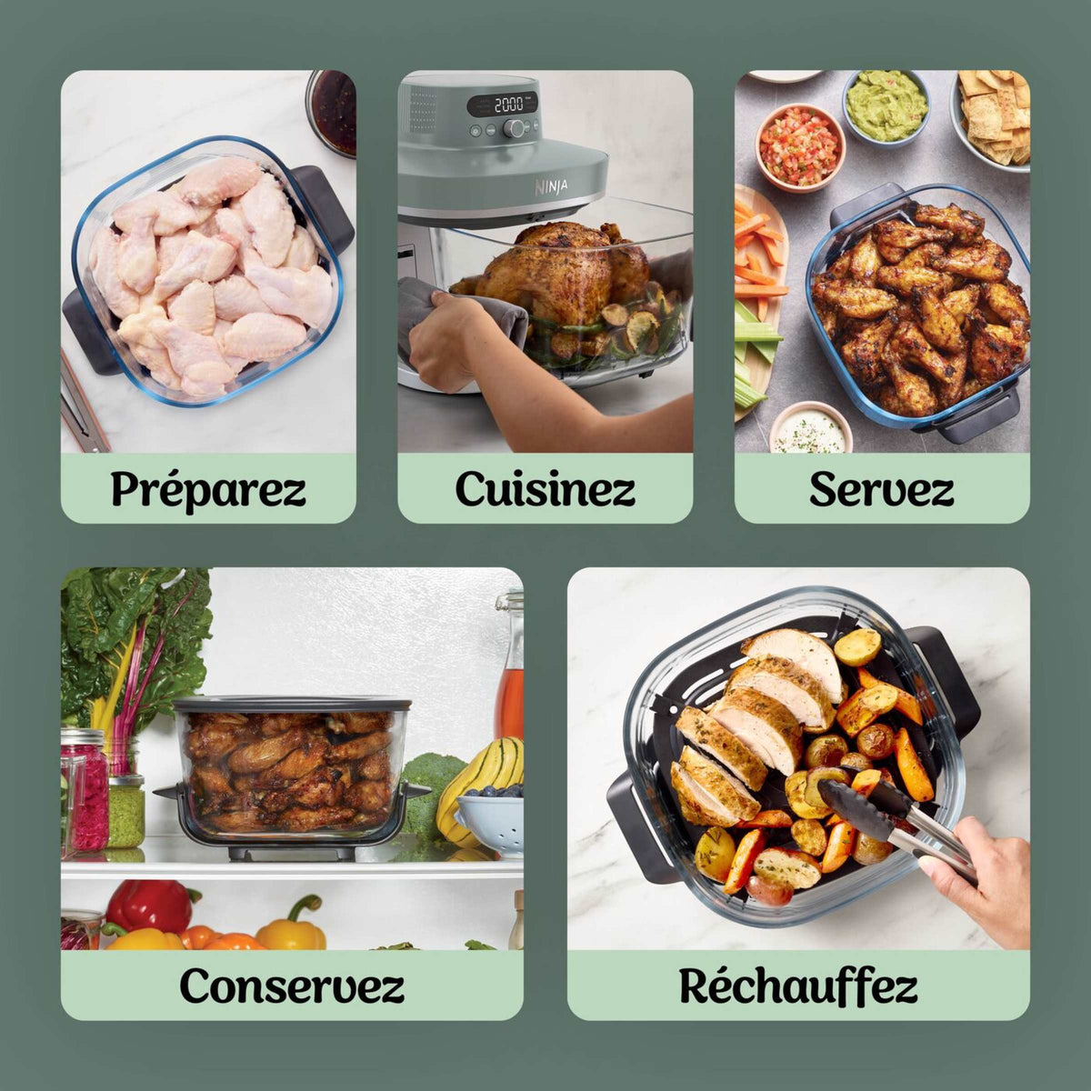 Air Fryer en verre Crispi Pro 7-en-1, Vert Cendré