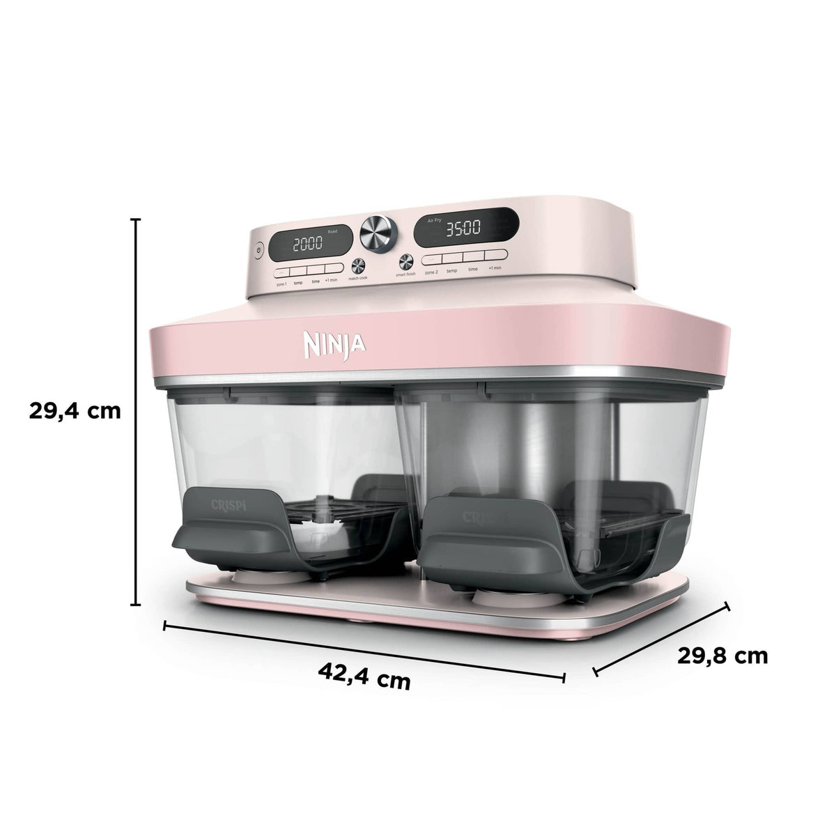 Air fryer en verre avec 8 modes CRISPi DualZone, Rose Quartz
