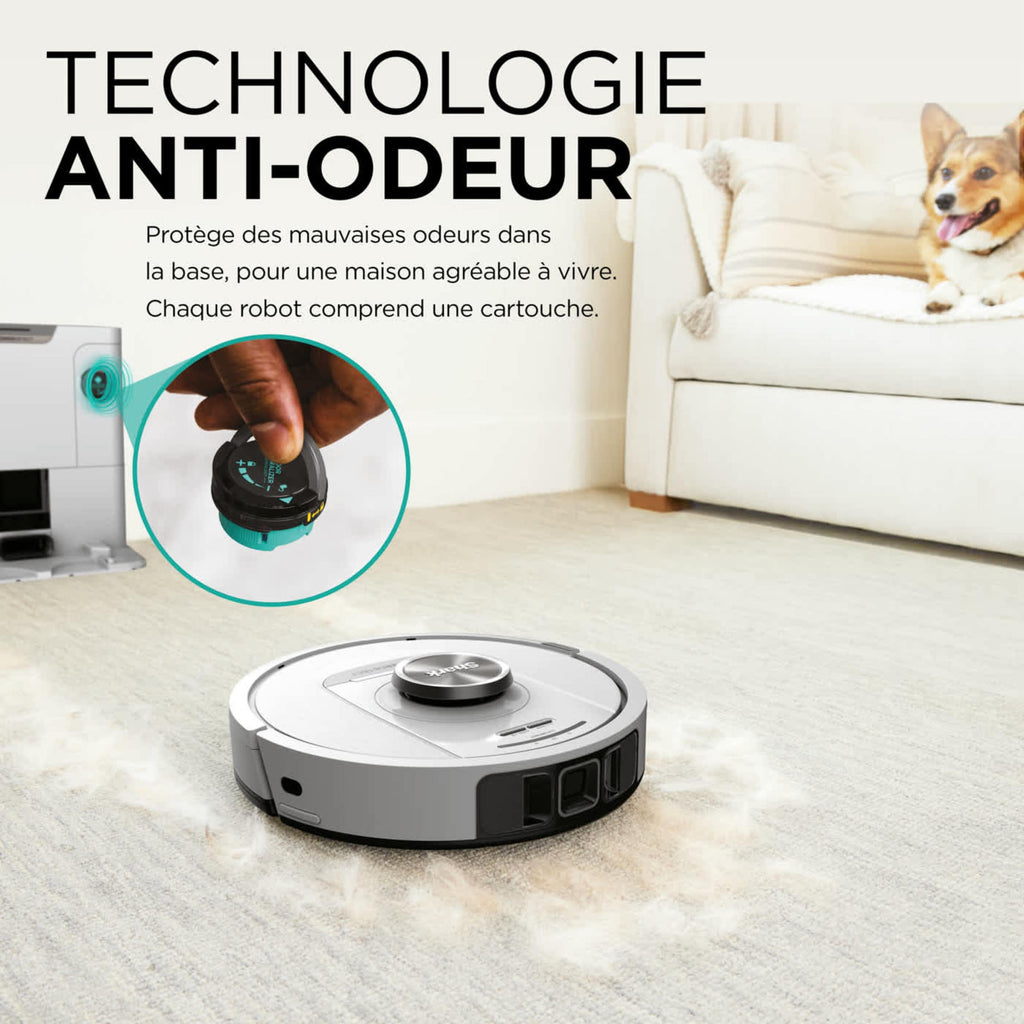 Aspirateur robot Shark PowerDetect avec autovidage et navigation IA – Blanc AV2820VEEUWH