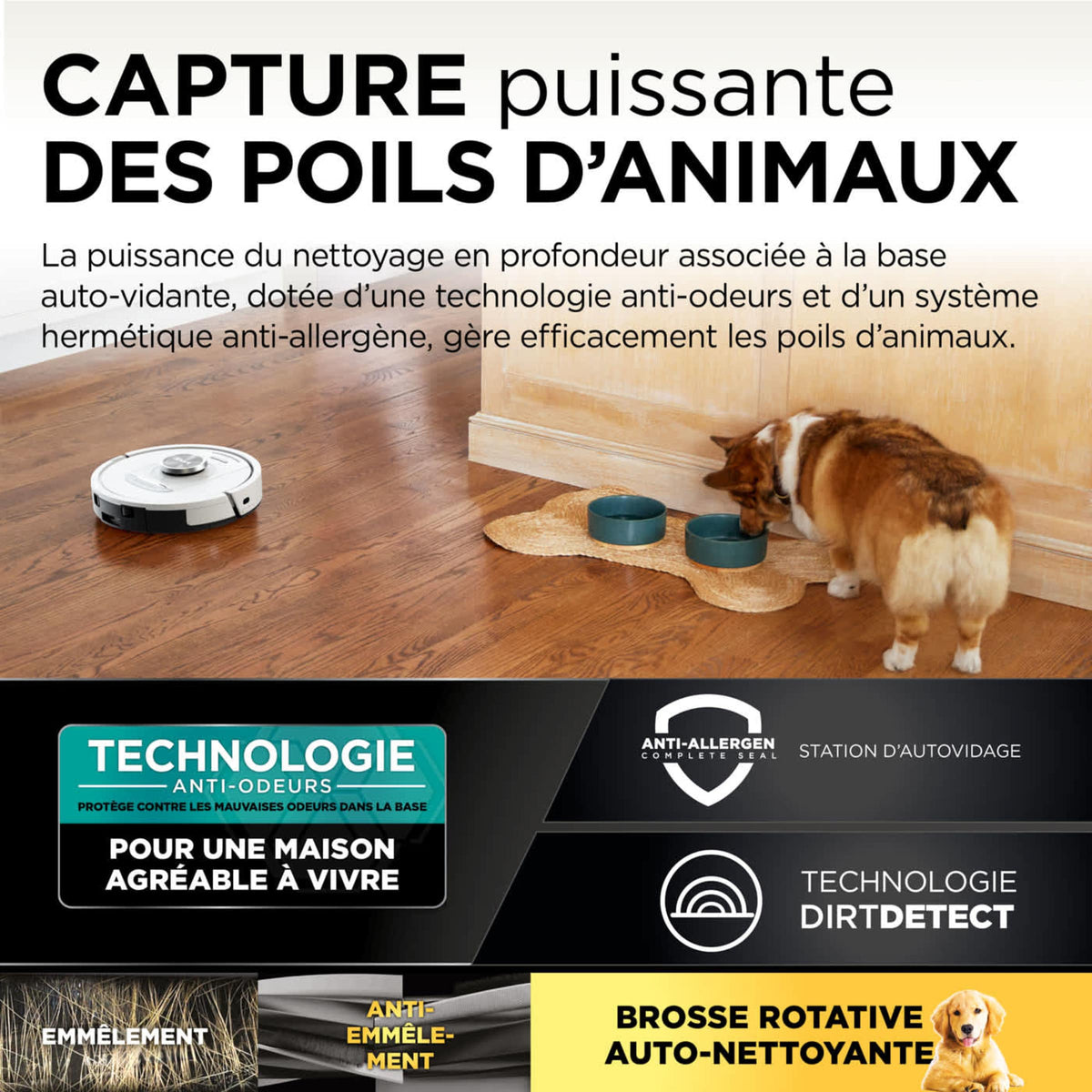 Aspirateur robot Shark PowerDetect avec autovidage et navigation IA – Blanc AV2820VEEUWH