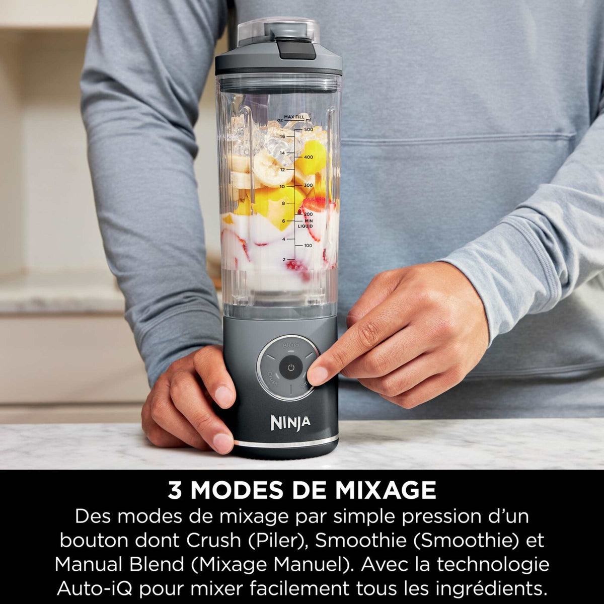 Pack Blender portable sans fil Ninja Blast Max 700 ml Gris et Ventilateur portable avec brume Shark FlexBreeze HydroGo Gris