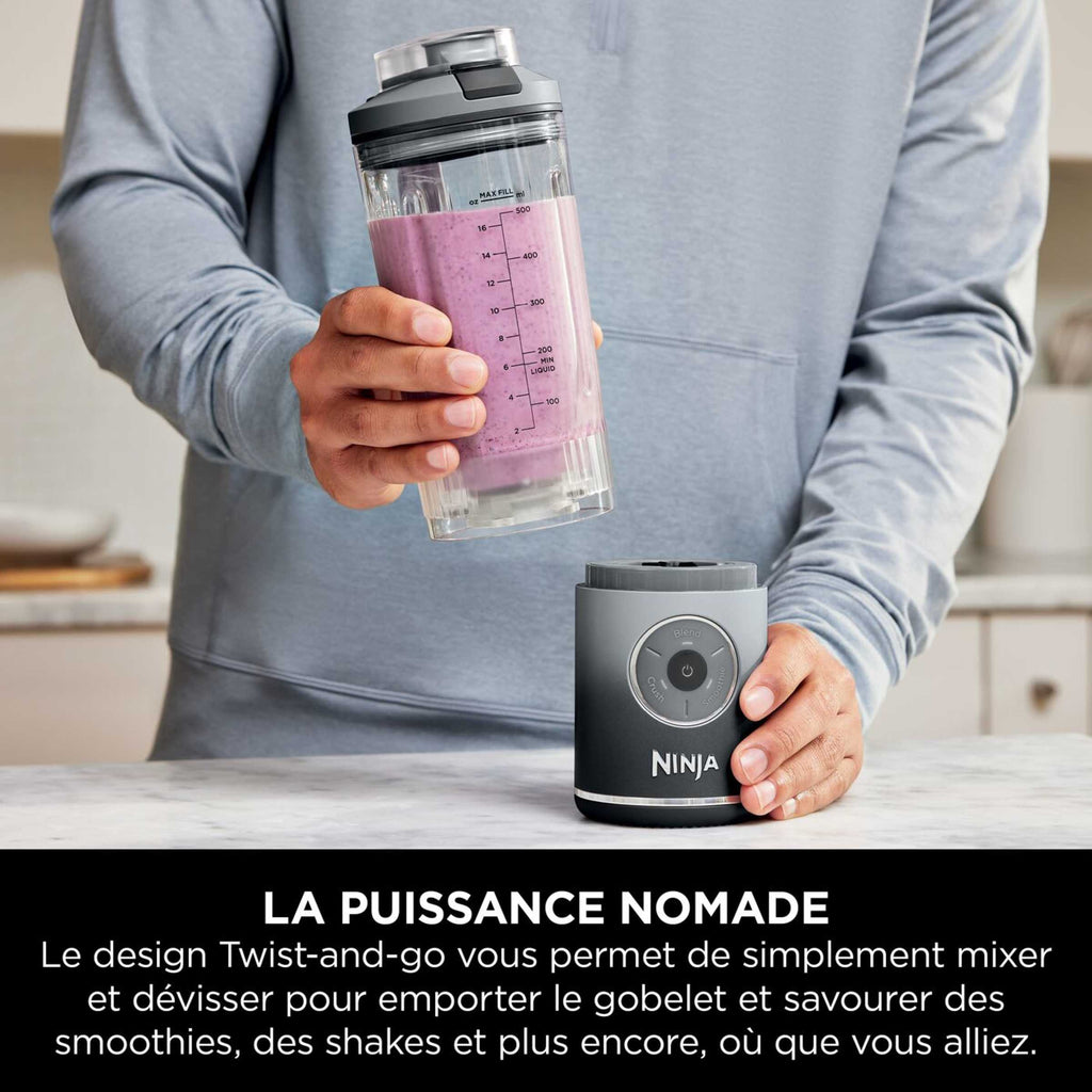 Pack Blender portable sans fil Ninja Blast Max 700 ml Gris et Ventilateur portable avec brume Shark FlexBreeze HydroGo Gris
