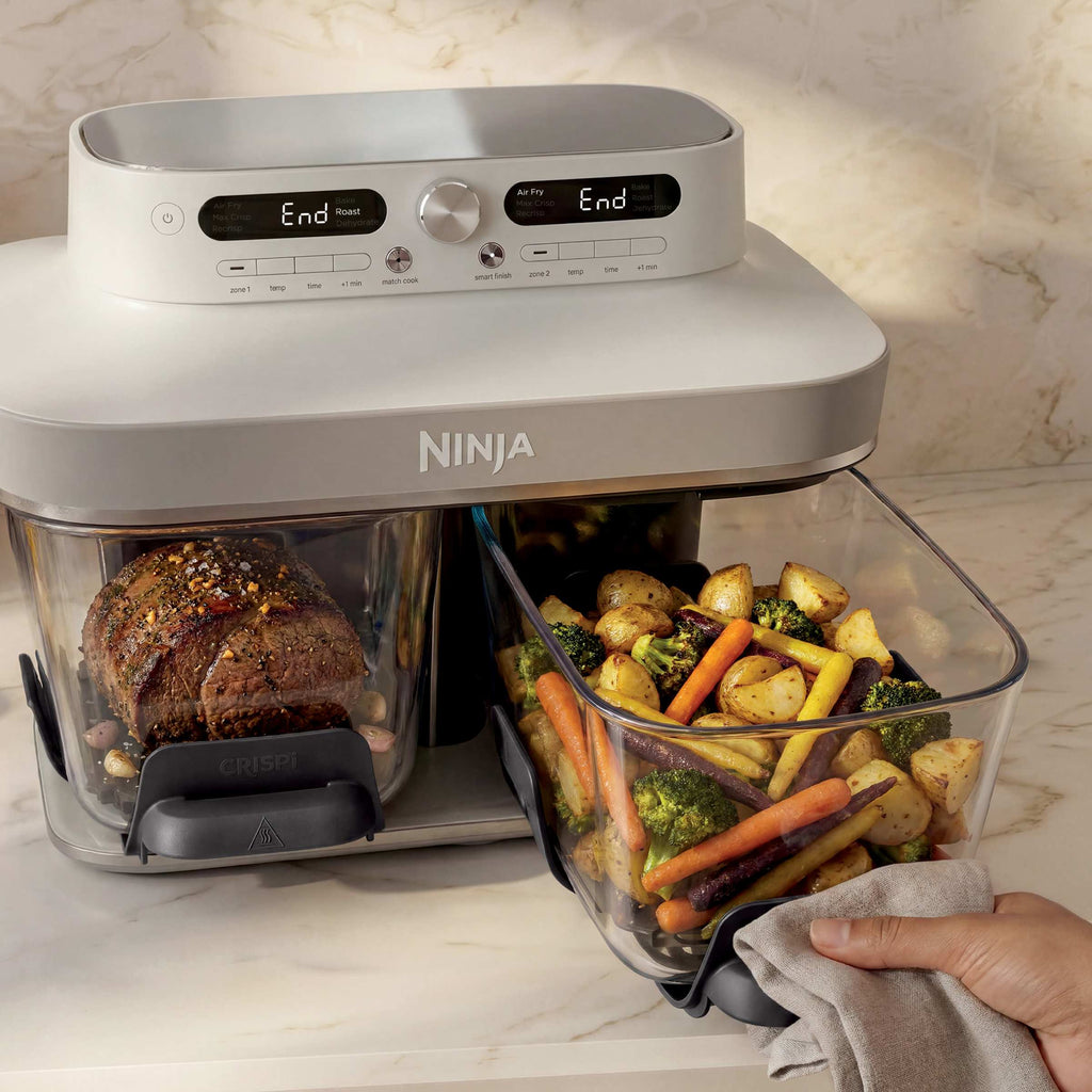 Air fryer en verre avec 8 modes CRISPi DualZone, Ivoire