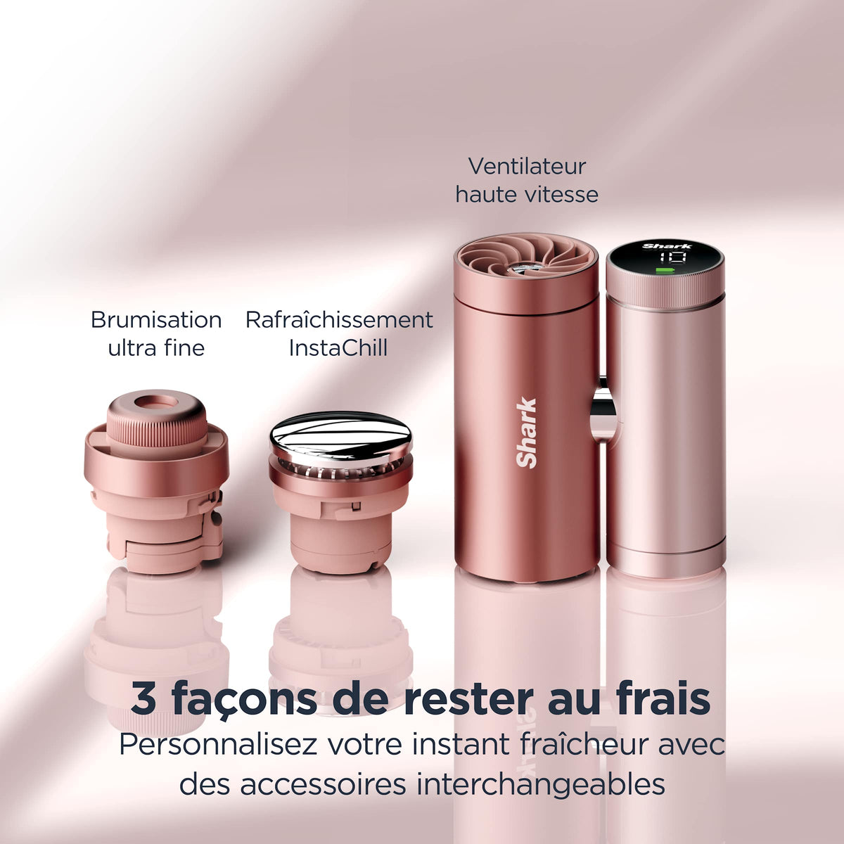 Ventilateur portable 3-en-1, brumisateur et plaque refroidissante Shark ChillPill - Or Rose