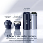 Ventilateur portable 3‑en‑1, brumisateur et plaque refroidissante Shark ChillPill avec étui de voyage - Bleu Nuit