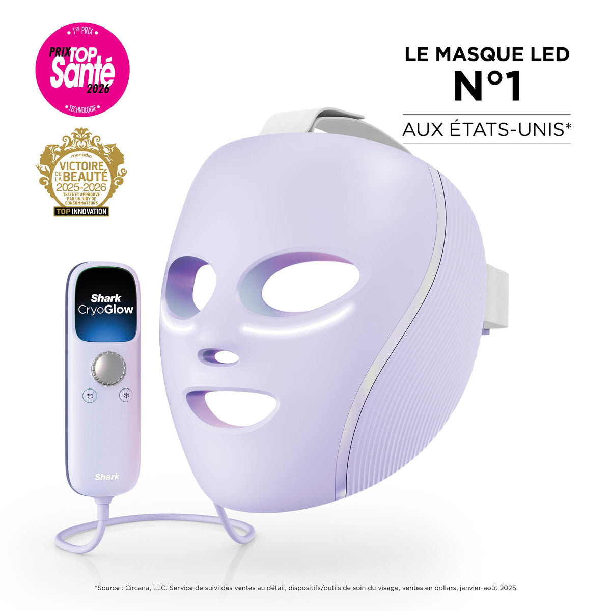Masque LED Shark CryoGlow avec rafraîchissement du contour des yeux - Lilas doux