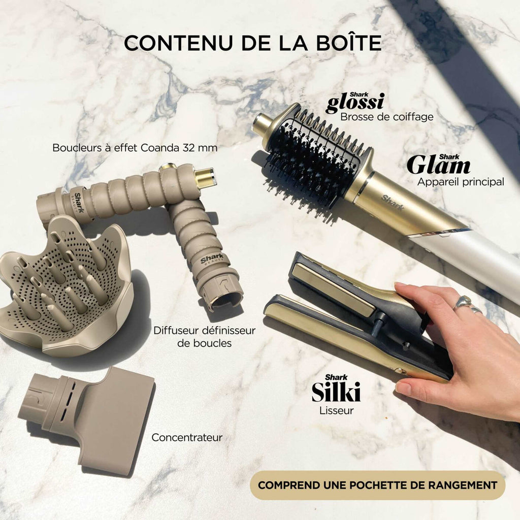 Multi-Styler premium et Sèche-Cheveux 5-en-1 avec diffuseur Shark Glam - Or