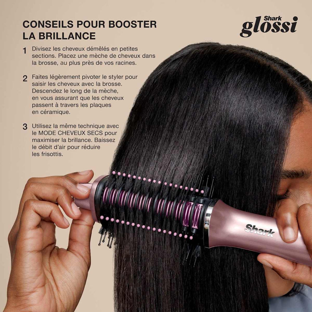Brosse soufflante Shark Glossi 2-en-1 séchage et lissage – Rose Pivoine HT302EUPK