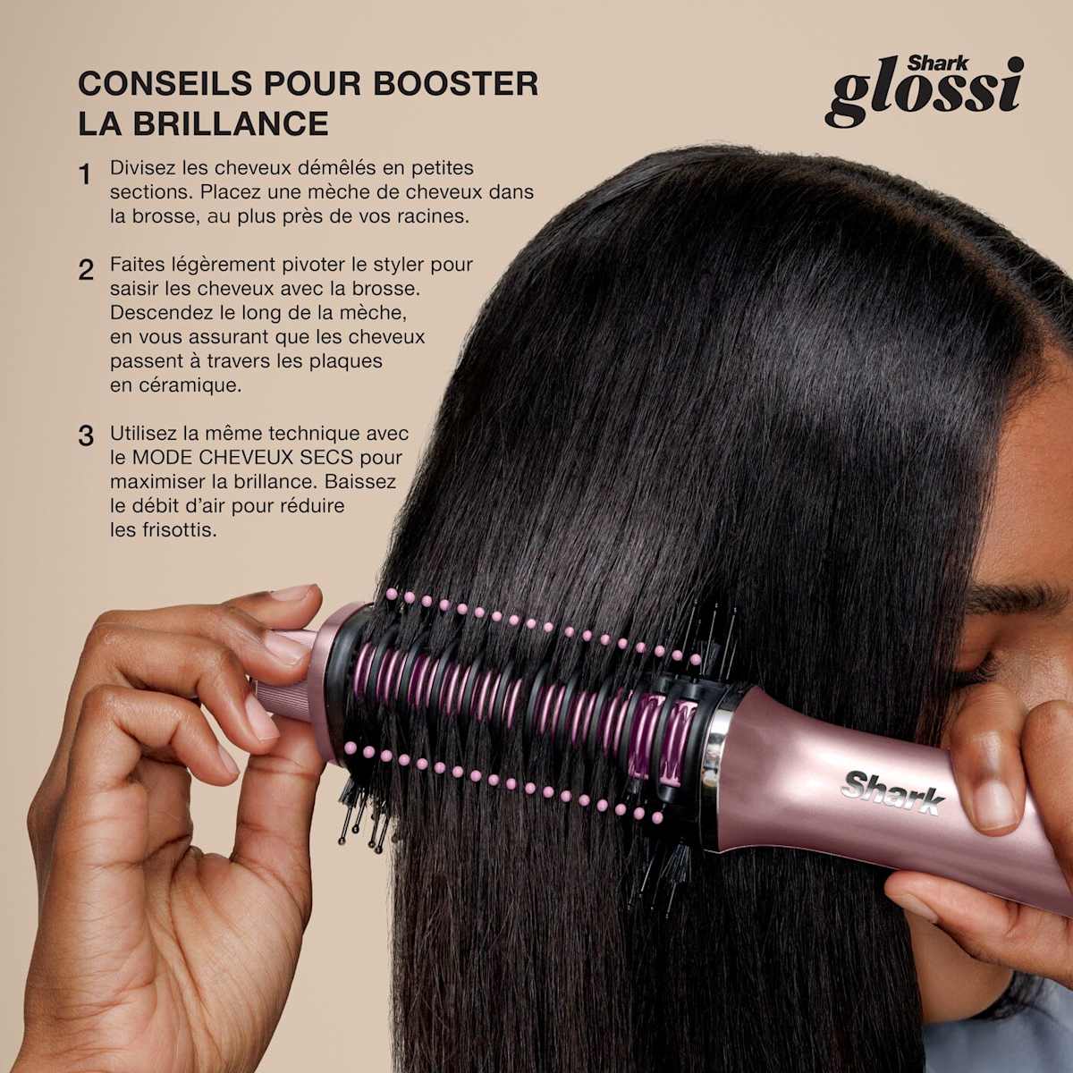 Brosse soufflante Shark Glossi 2-en-1 séchage et lissage – Rose Pivoine HT302EUPK