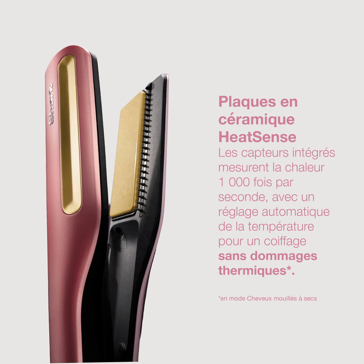 Lisseur + Sèche-cheveux tout-en- un Shark SilkiPro Straight, avec étui de rangement résistant à la chaleur - Quartz Rose