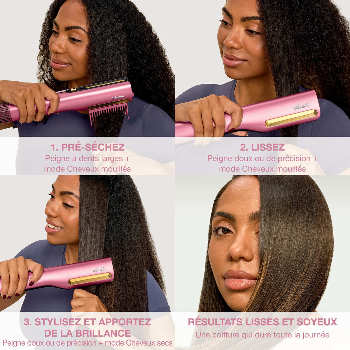 Lisseur + Sèche-cheveux tout-en- un Shark SilkiPro Straight, avec étui de rangement résistant à la chaleur - Quartz Rose