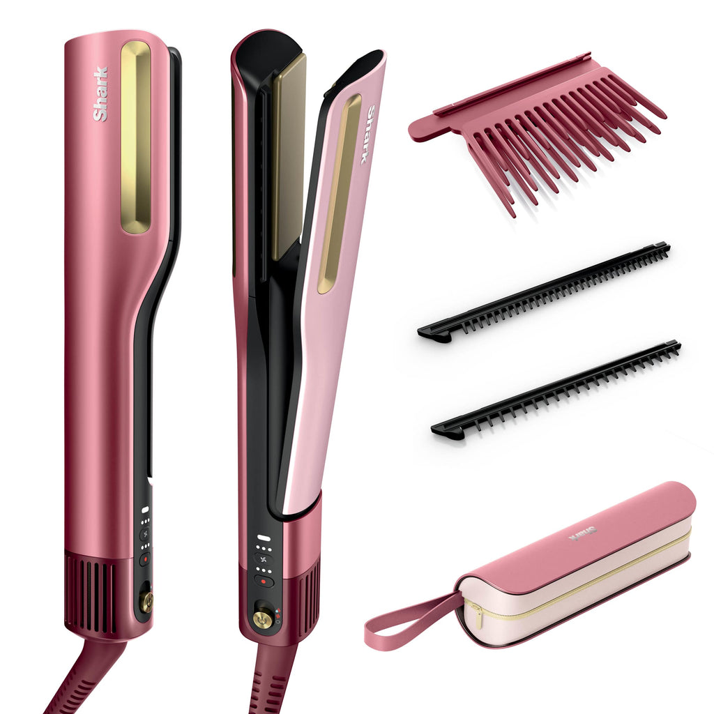 Lisseur + Sèche-cheveux tout-en- un Shark SilkiPro Straight, avec étui de rangement résistant à la chaleur - Quartz Rose