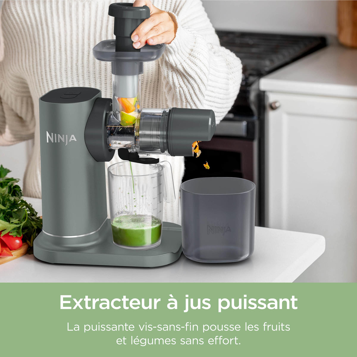 Extracteur de Jus à froid, Râpe & Trancheuse 3-en-1 Ninja NeverClog
