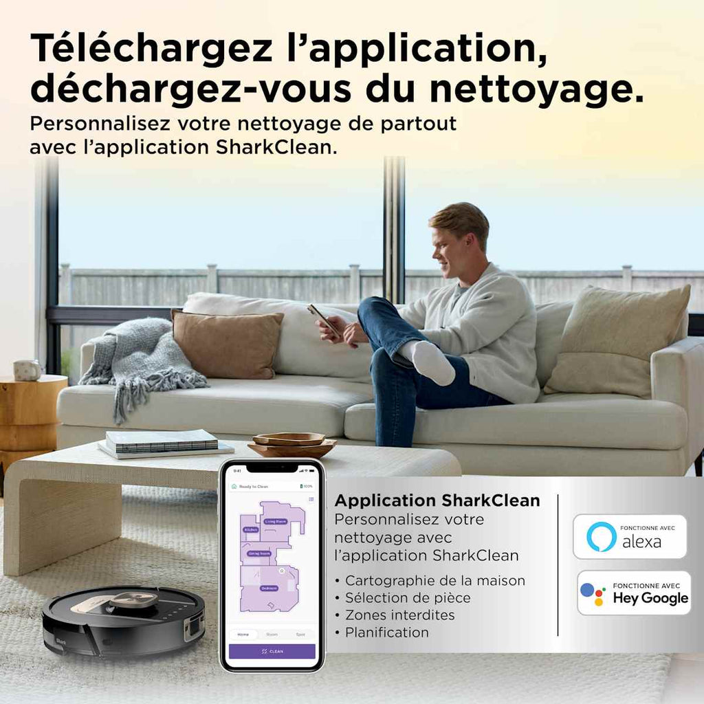 Robot aspirateur et laveur Shark ThermaCharged PowerDetect avec séchage à chaud - Noir