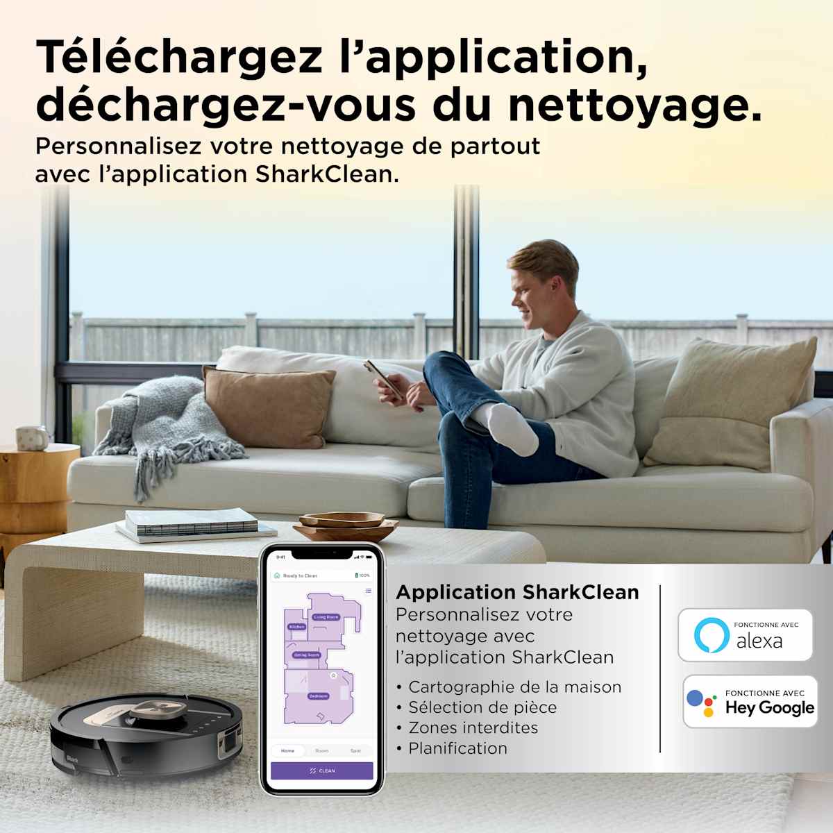 Robot aspirateur et laveur Shark ThermaCharged PowerDetect avec séchage à chaud - Noir