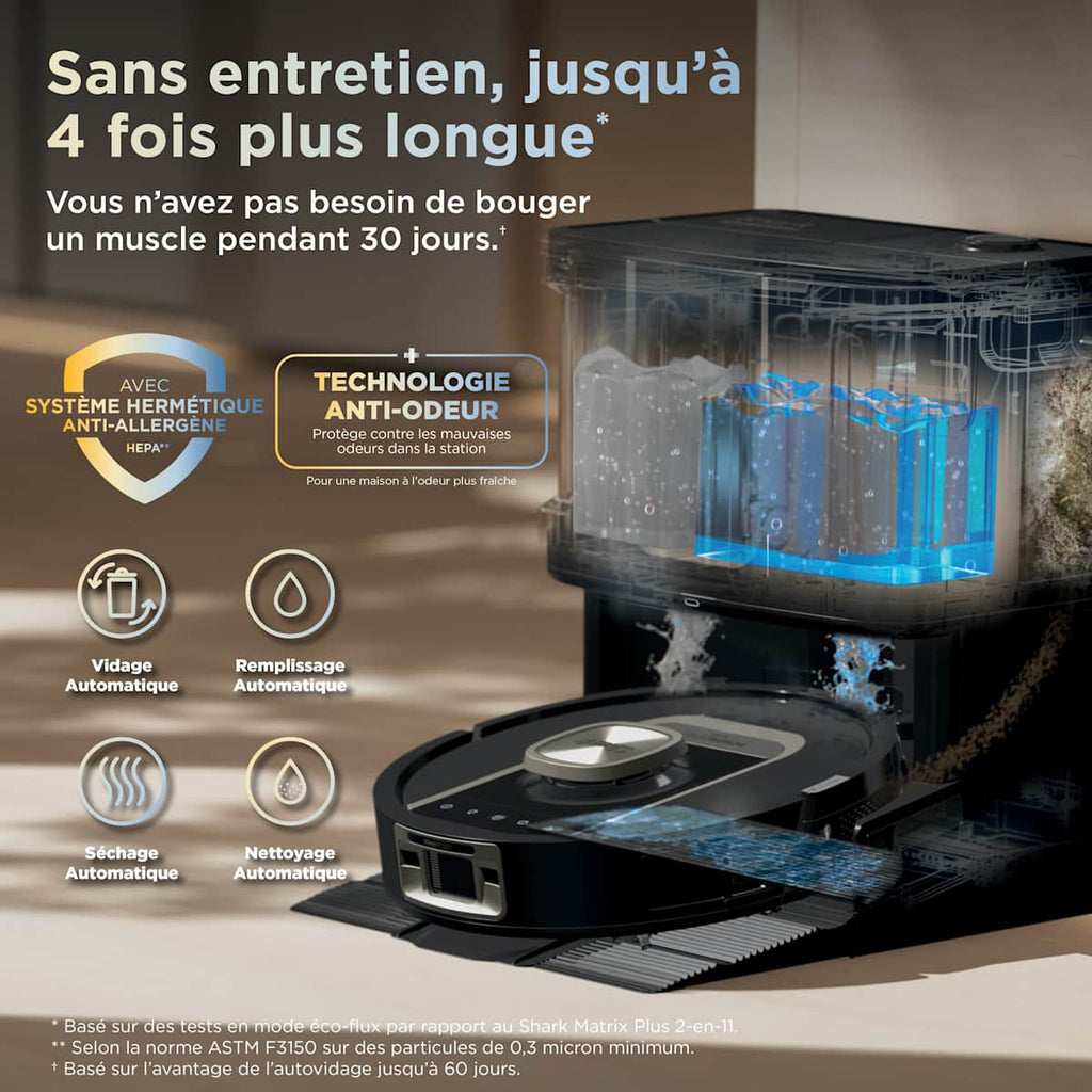 Robot aspirateur et laveur Shark ThermaCharged PowerDetect avec séchage à chaud - Noir