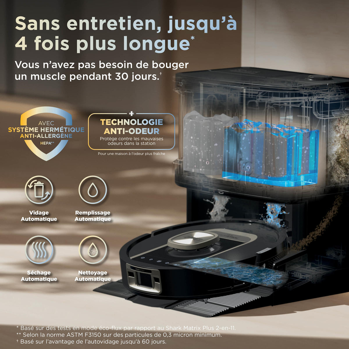 Robot aspirateur et laveur Shark ThermaCharged PowerDetect avec séchage à chaud - Noir