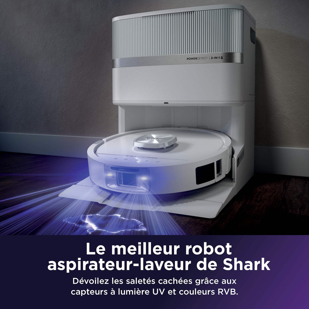 Robot aspirateur laveur 2-en-1 Shark PowerDetect UV Reveal – Blanc
