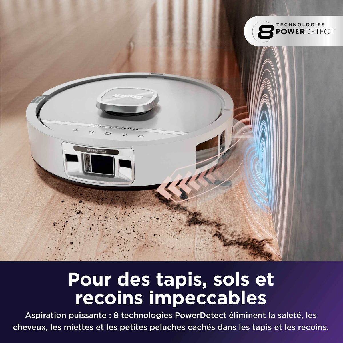 Robot aspirateur laveur 2-en-1 Shark PowerDetect UV Reveal – Blanc