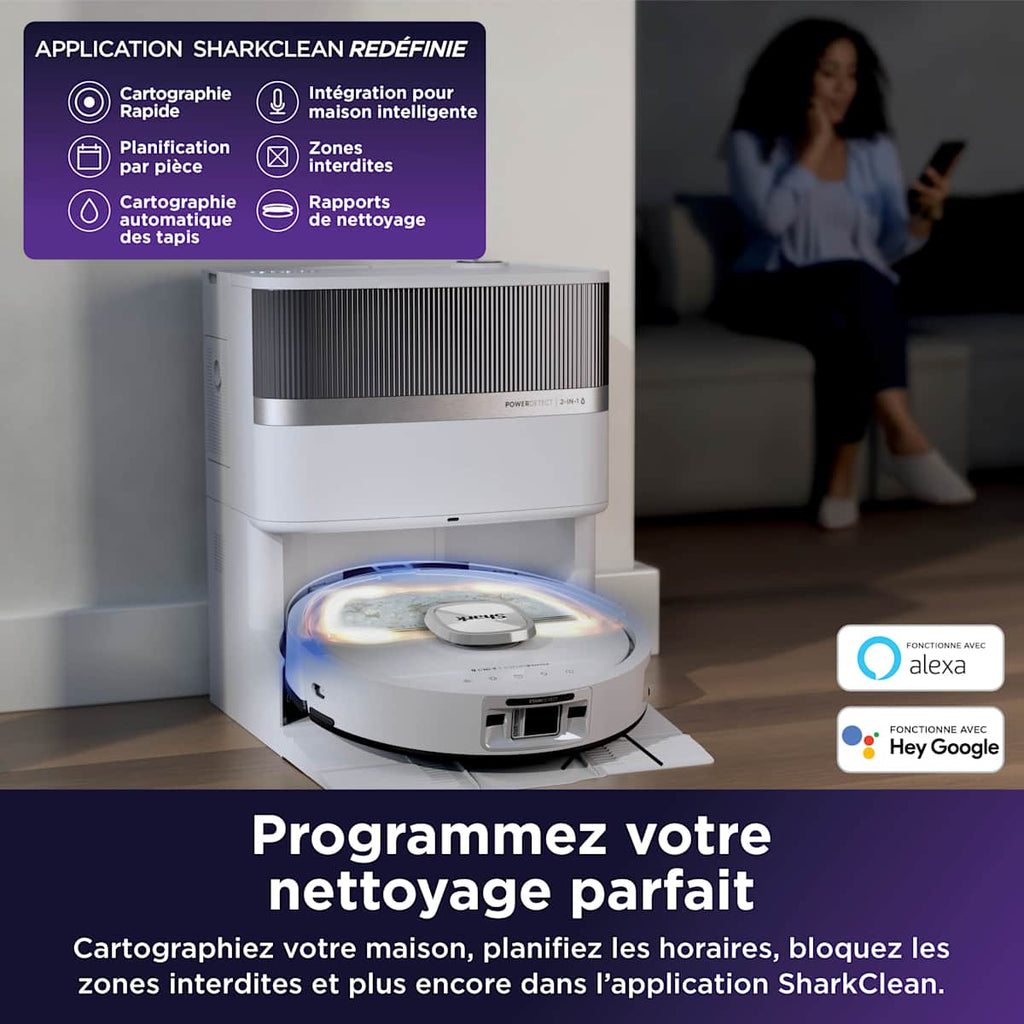 Robot aspirateur laveur 2-en-1 Shark PowerDetect UV Reveal – Blanc