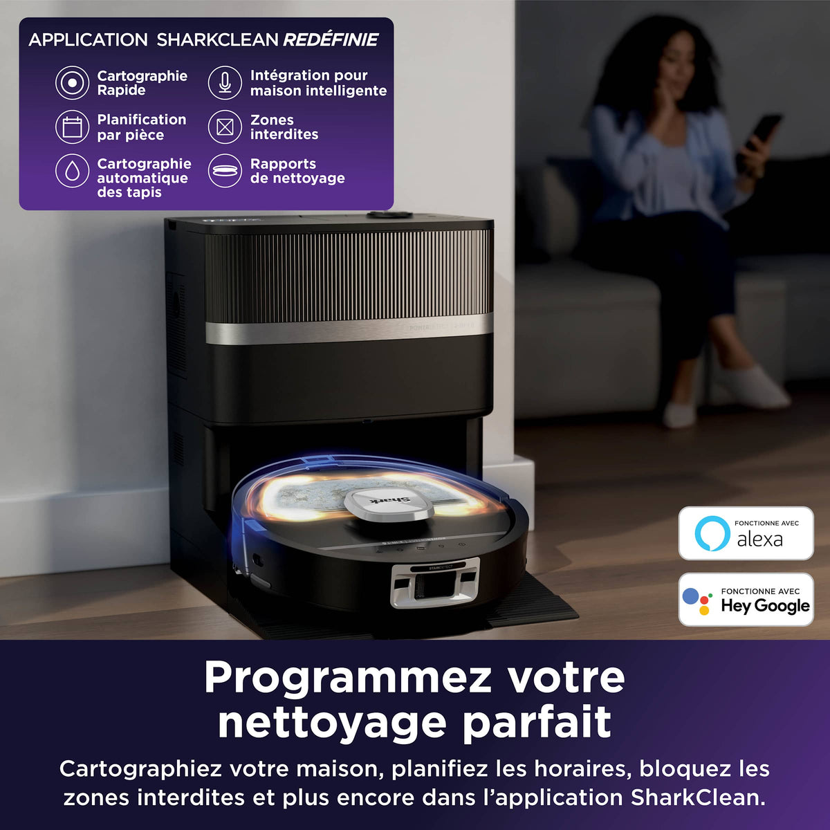 Robot aspirateur laveur 2-en-1 Shark PowerDetect UV Reveal – Noir