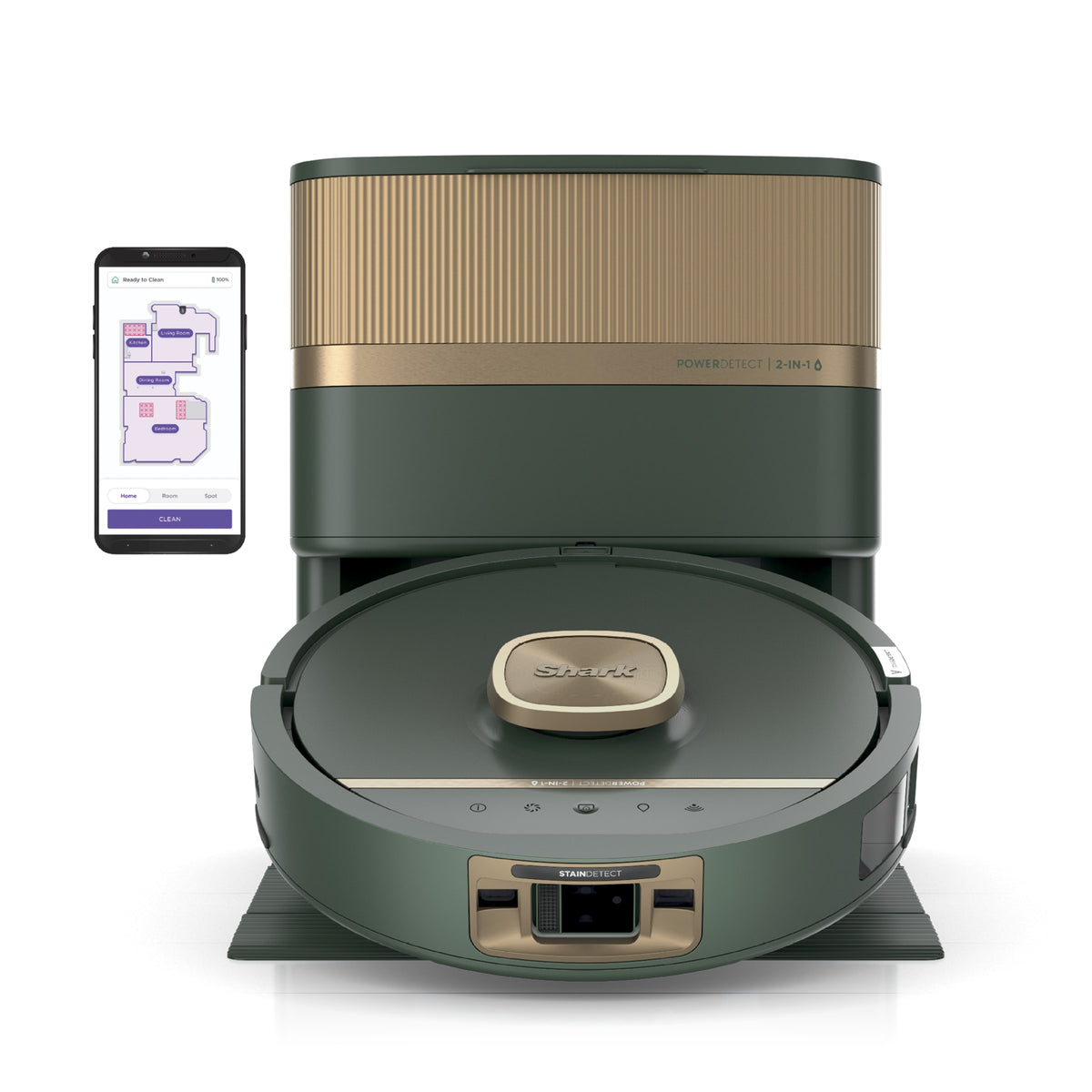 Shark PowerDetect Luxe UV Reveal, robot aspirateur et nettoyeur 2-en-1, Vert