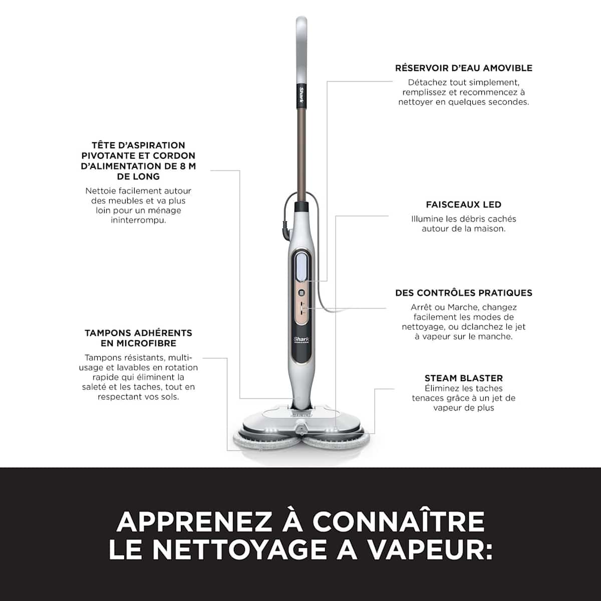 Balai nettoyeur automatique Shark avec jet de vapeur et rouleau auto-nettoyant