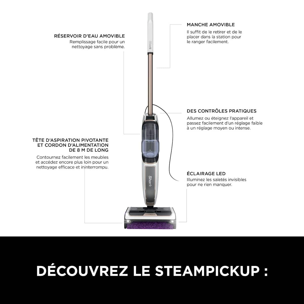 Balai vapeur pour sols durs Shark SteamPickUp avec aspiration et vapeur