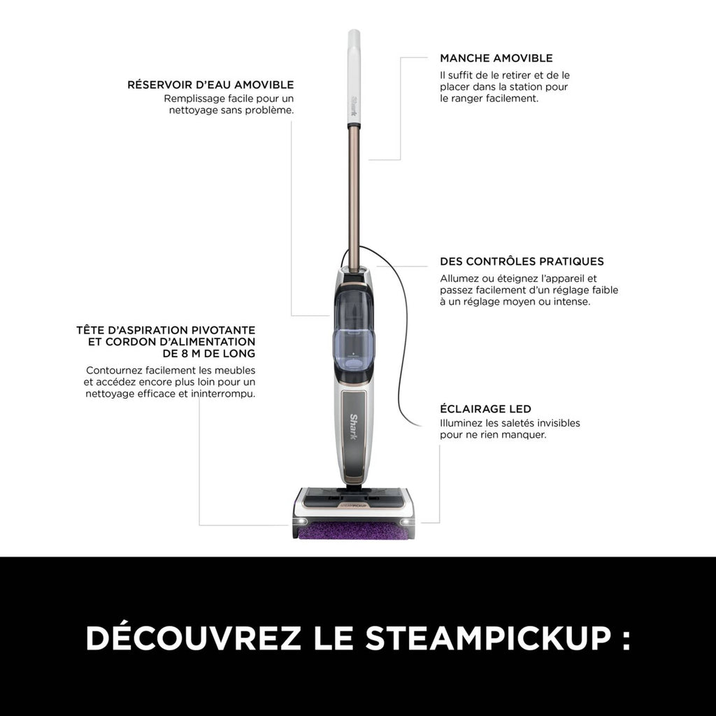 Balai vapeur pour sols durs Shark SteamPickUp avec aspiration et vapeur