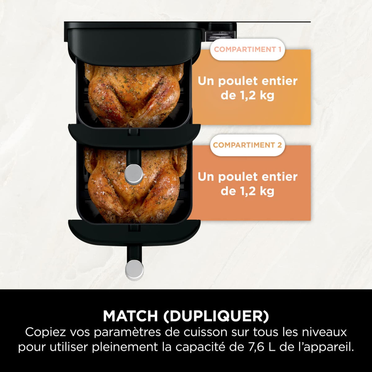 Air Fryer Ninja DoubleStack, verticale, 7.6L, 6-en-1, Noir