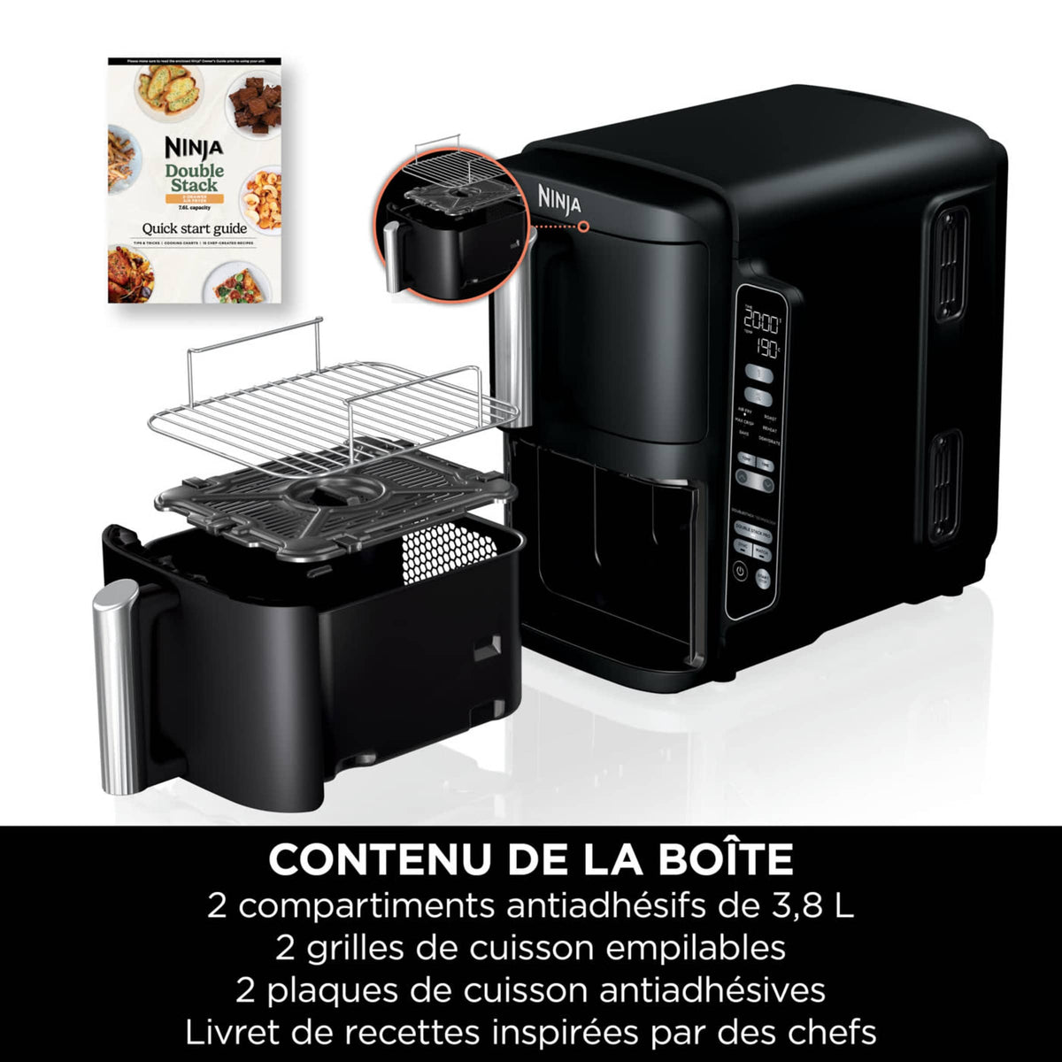 Air Fryer Ninja DoubleStack, verticale, 7.6L, 6-en-1, Noir