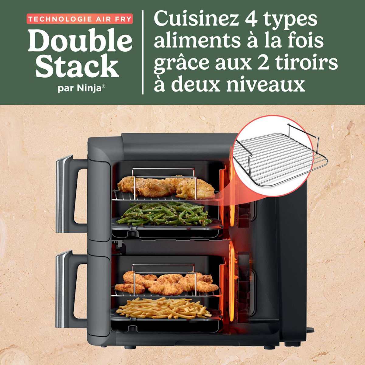 Air Fryer Ninja DoubleStack XL, verticale,  9.5L, 6-en-1, Gris