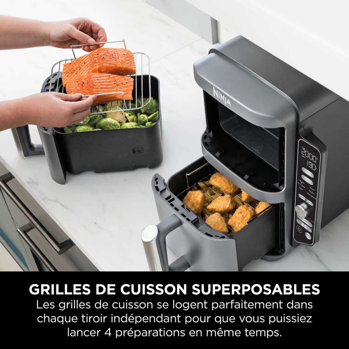 Air Fryer Ninja DoubleStack XL, verticale,  9.5L, 6-en-1, Gris
