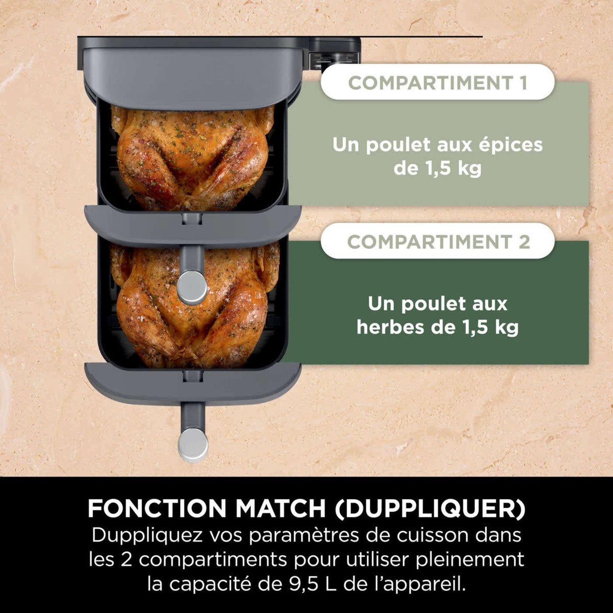 Air Fryer Ninja DoubleStack XL, verticale,  9.5L, 6-en-1, Gris