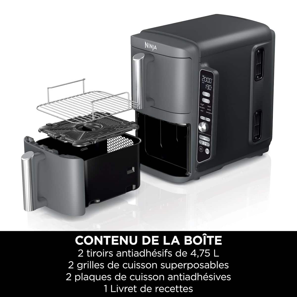 Air Fryer Ninja DoubleStack XL, verticale,  9.5L, 6-en-1, Gris