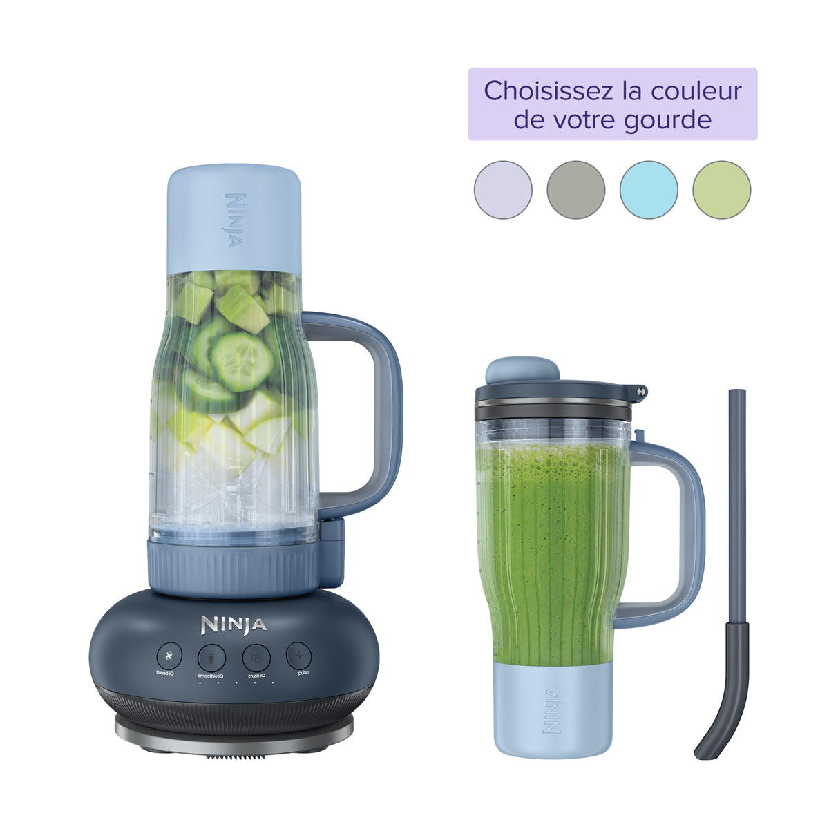 Blender Gourde Cyberspace et Gourde BlendBoss de 710 ml avec poignée & paille amovible (Couleur au choix)