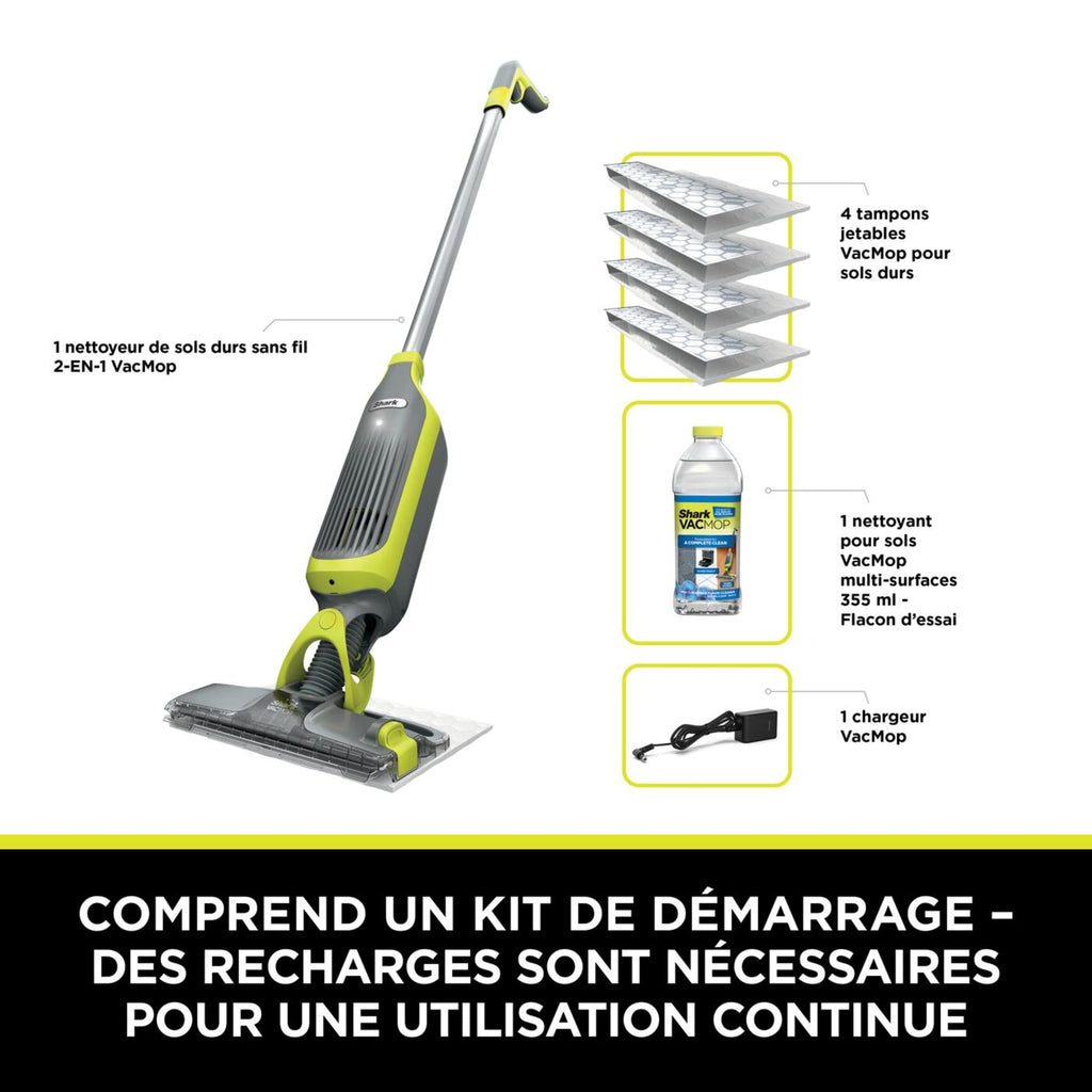 Balai laveur sans fil 2-en-1 Shark VacMop avec tampons jetables