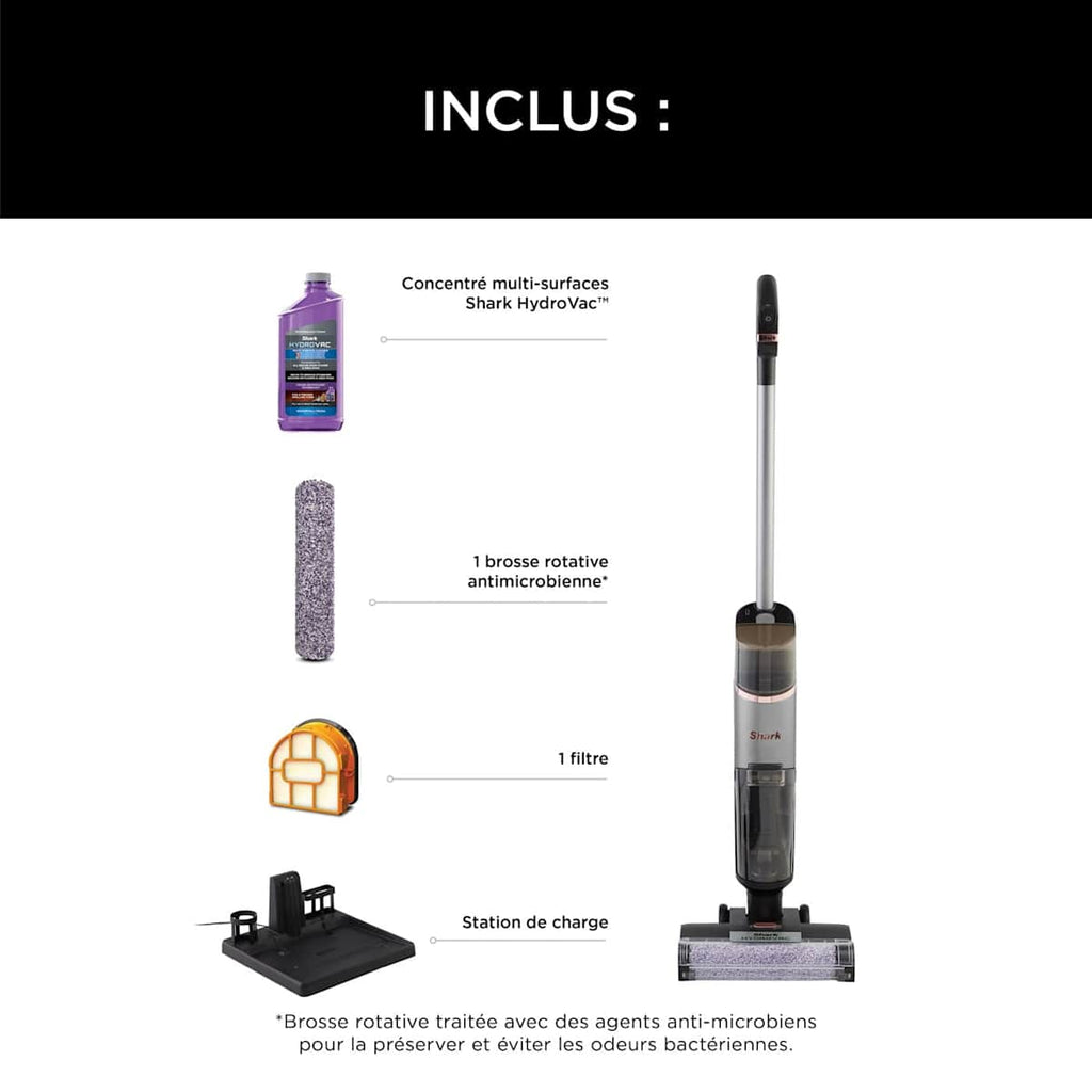 Aspirateur laveur sans fil Shark HydroVac avec 1L de produit nettoyant multi-surfaces