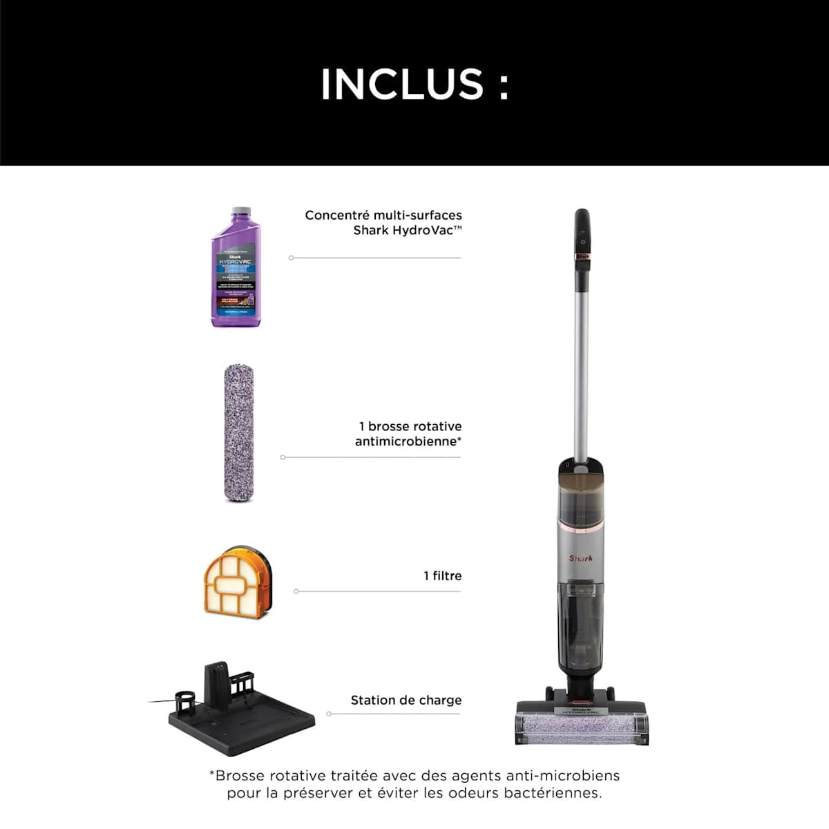Aspirateur laveur sans fil Shark HydroVac avec 1L de produit nettoyant multi-surfaces